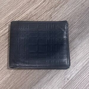Burberry Embosses Check Bifold Leather Wallet in Black
